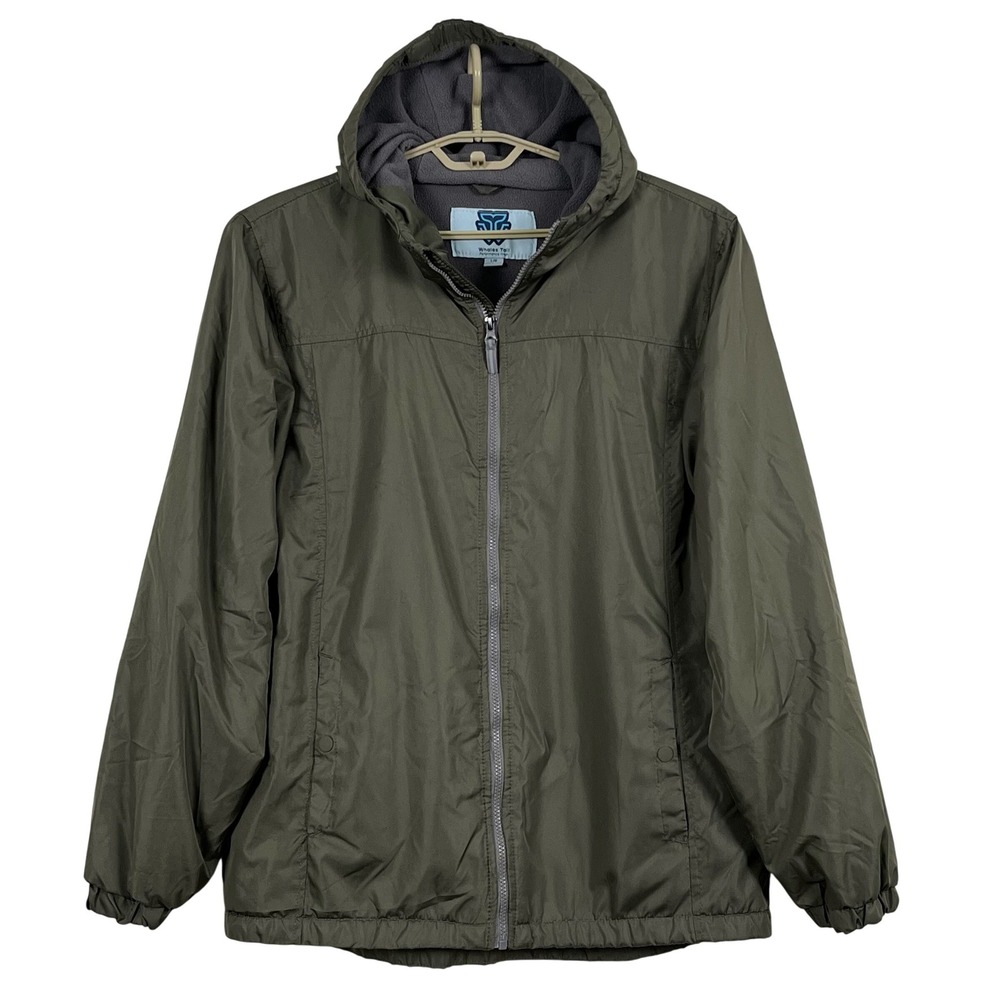 Whales Tail Mens Hooded Windbreaker Jacket L Olive Green Fleece Lined Outdoor